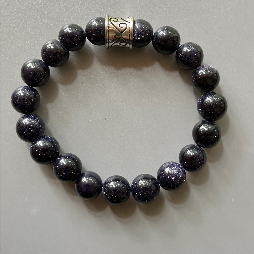 Dark Blue Sandstone Handcrafted Bead Bracelet - Picture 6 of 7